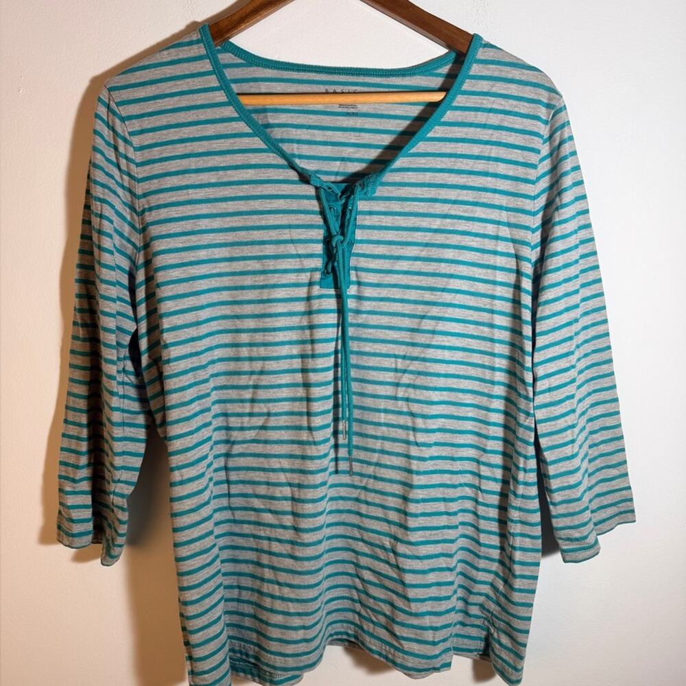 Basic Editions Teal and Gray Long Sleeve Tee